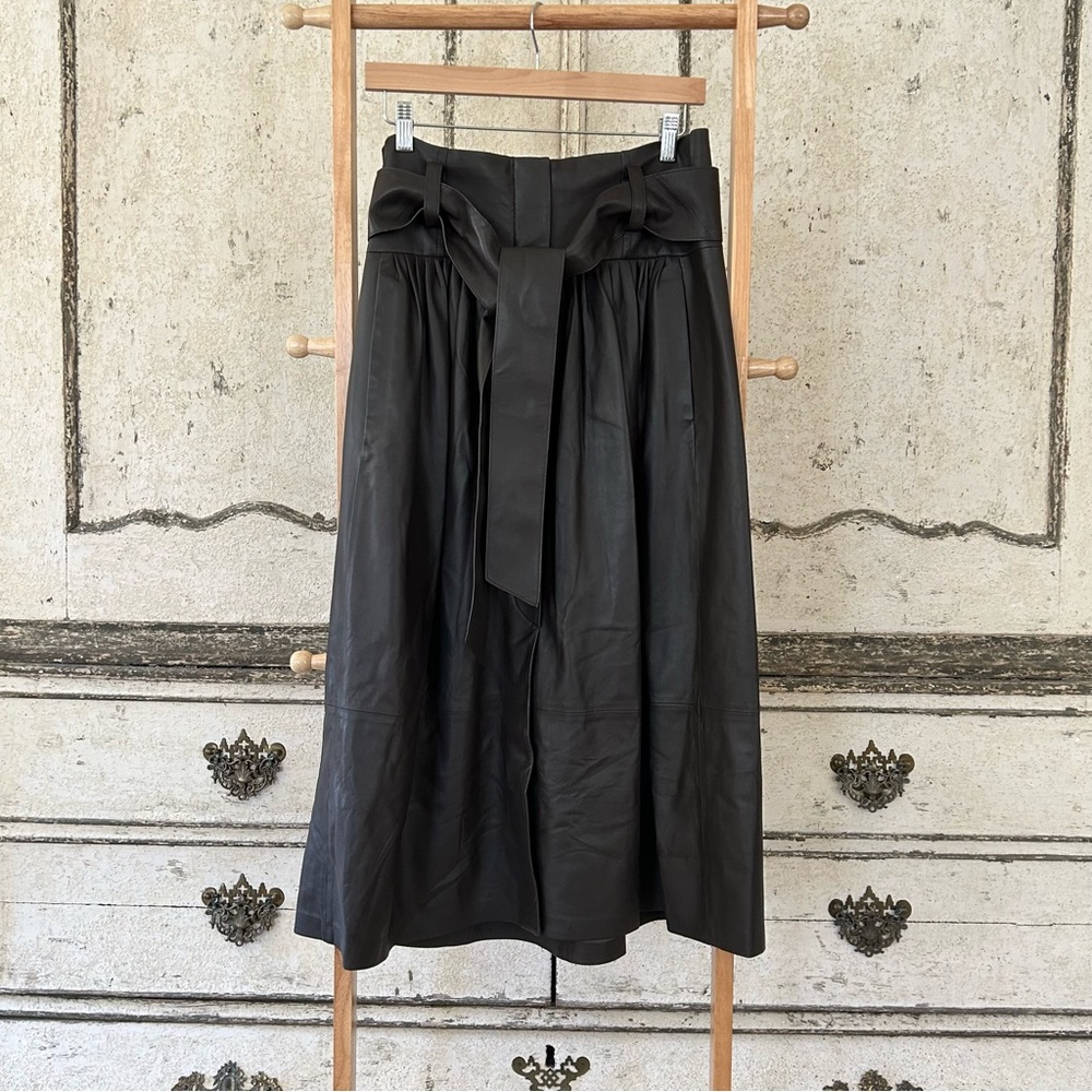 Vince Black A-Line Midi Skirt with Waist Tie